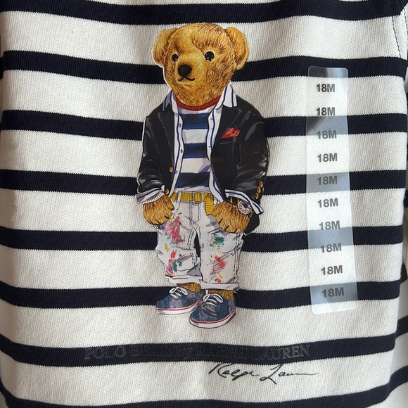 NWT Infant/Child Polo Bear by Ralph Lauren Striped Fleece-Lined Sweatshirt Dress - Picture 3 of 8